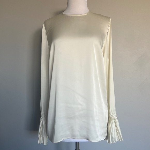 P.A.R.O.S.H. Cocktail Blouse Shirt Piano With Pleated Poet Sleeves Cream/Beige - Picture 6 of 14